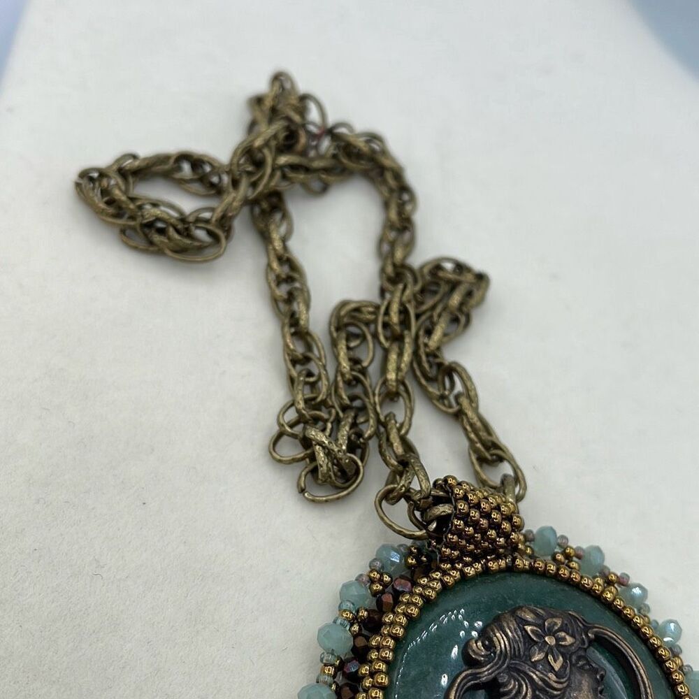 Artisan repurposed Serpentine stone pendant and necklace. - Picture 3 of 10